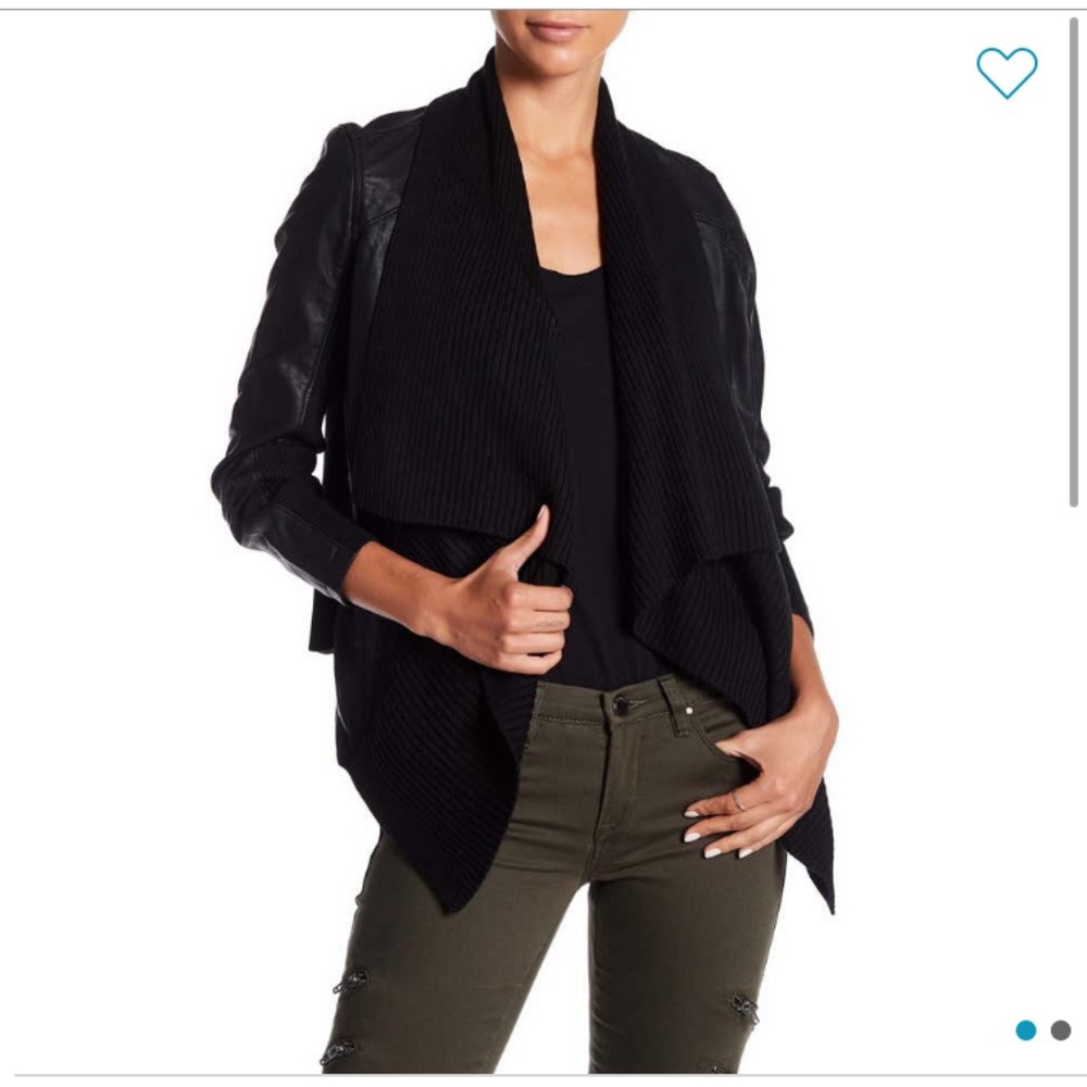BlankNYC Denim Faux Leather Drape Front Jacket